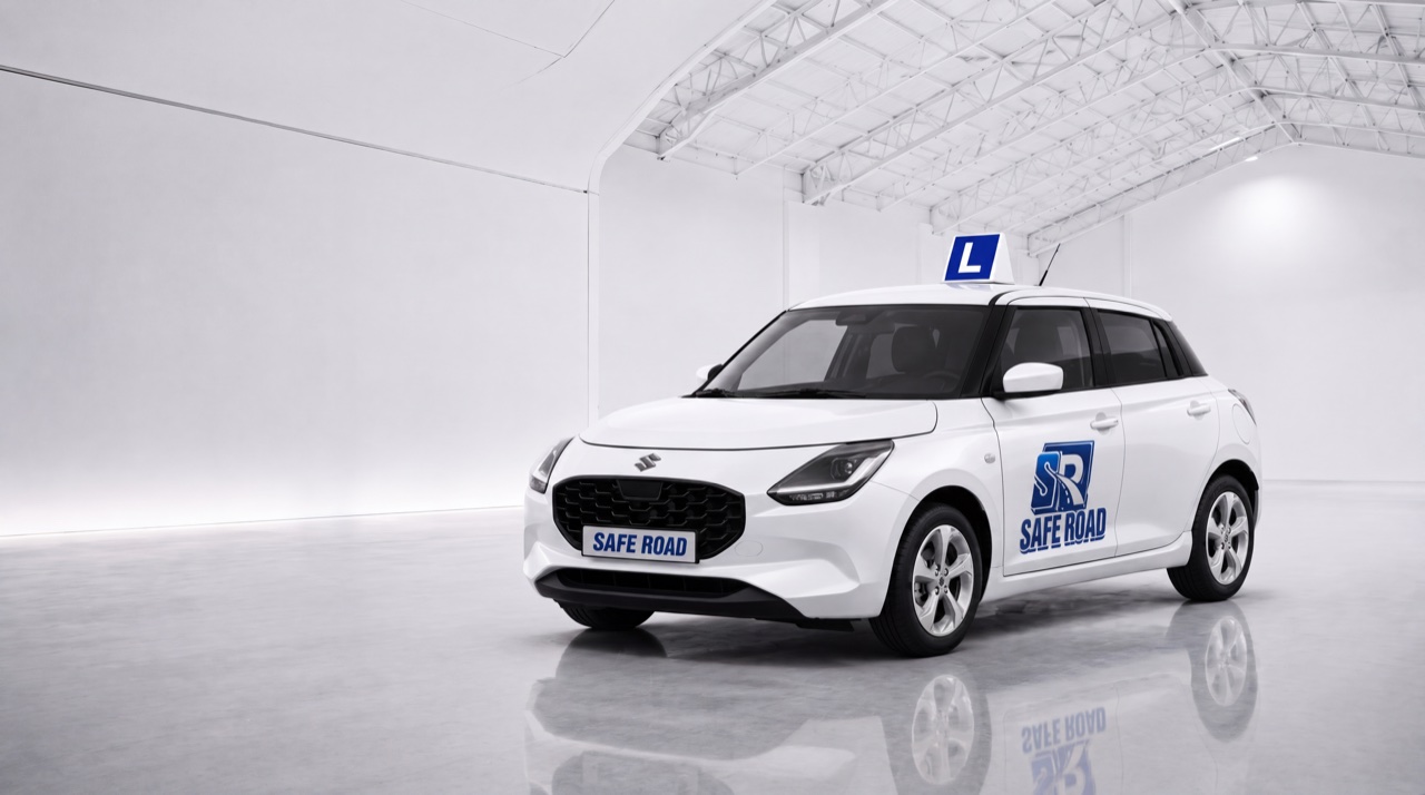 Білий навчальний автомобіль SafeRoad